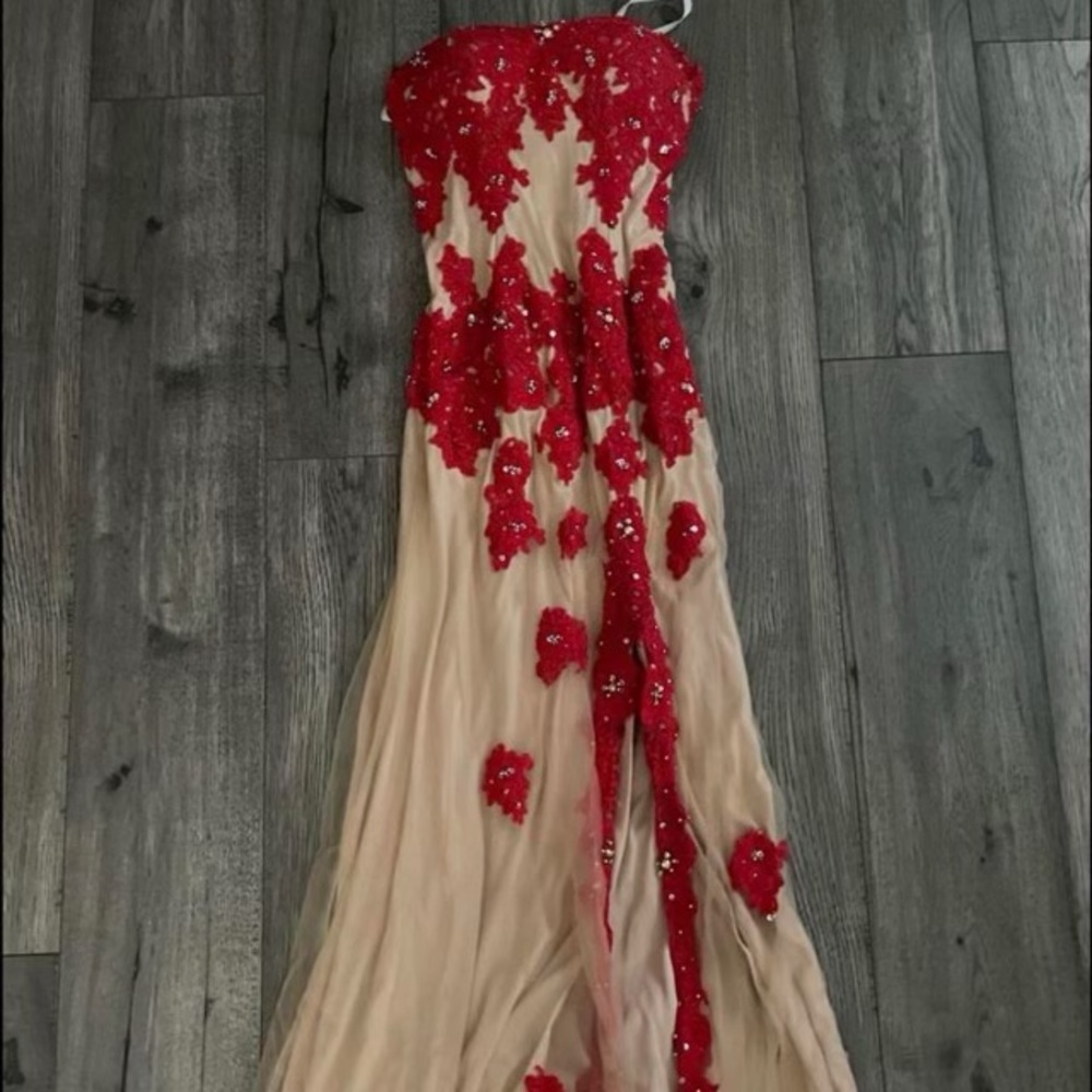 Jovani Red & Nude Dress